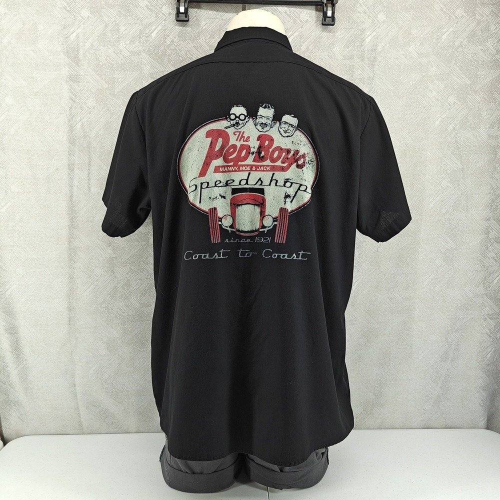 Dickies Pep Boys Speedshop Men XL Black Work Shirt Graphic Hot Rod Mechanic Tee